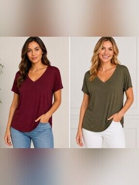 Old Navy Luxe V-Neck Tops 2-Pack XL Soft Stretch Tee Bundle